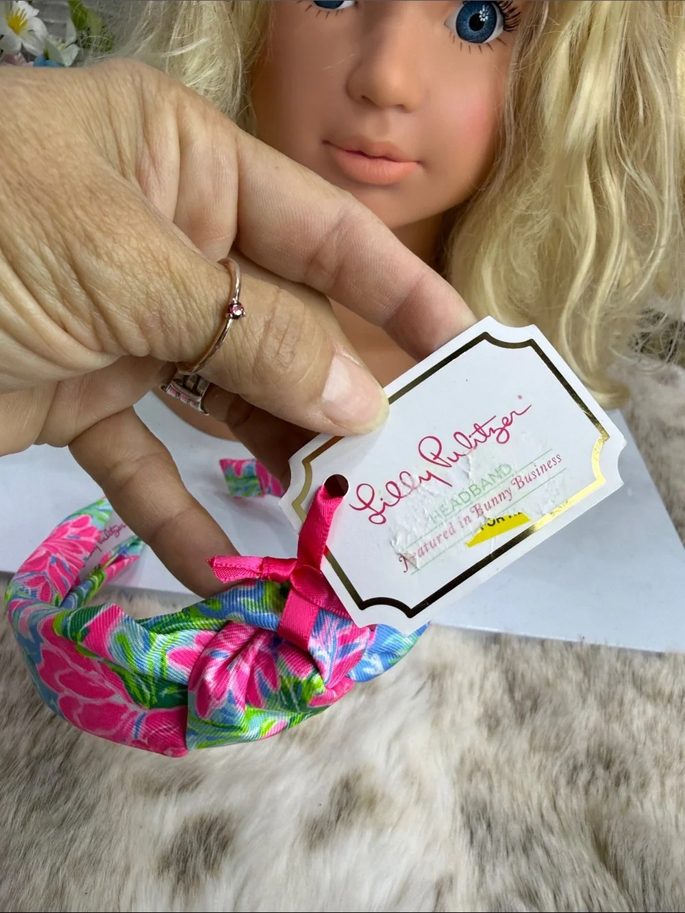(H) Lilly Pulitzer Pink, Blue & Green Floral Knot Headband